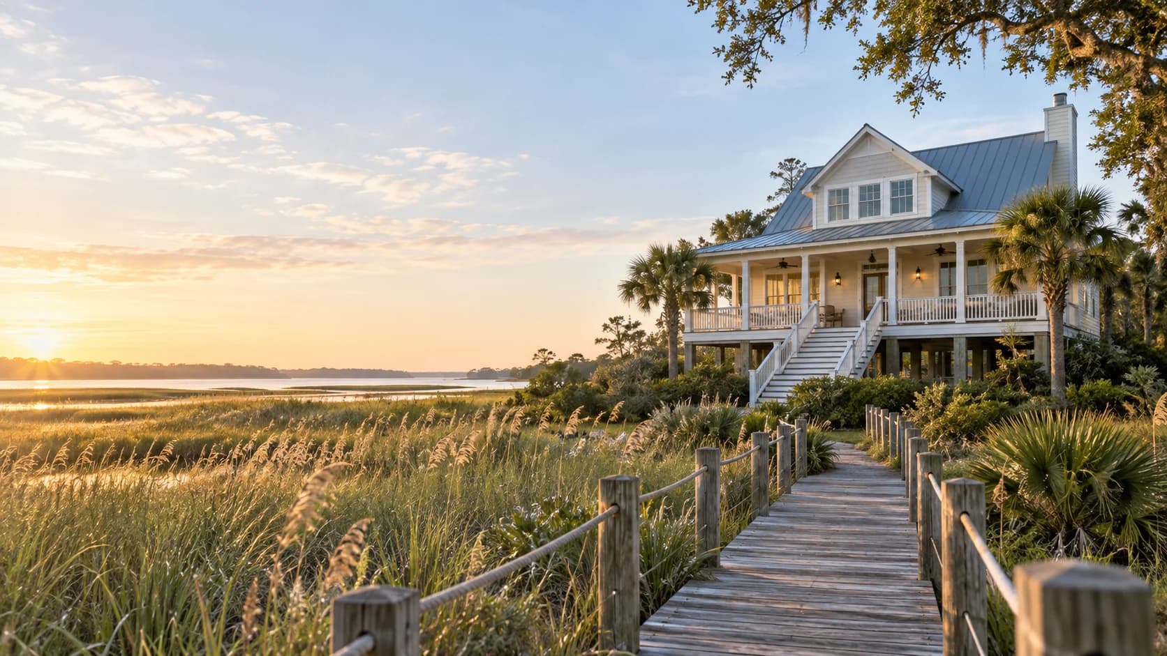 Elevated coastal Georgia home beside marshland